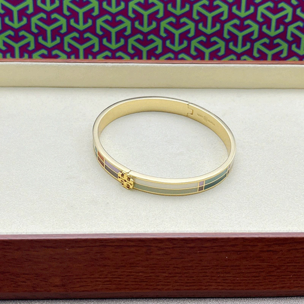 Tory Burch Gold Plated Enamel Inlaid Double Bangle